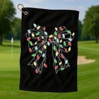 Christmas Light Coquette Bow Golf Towel thumb 1