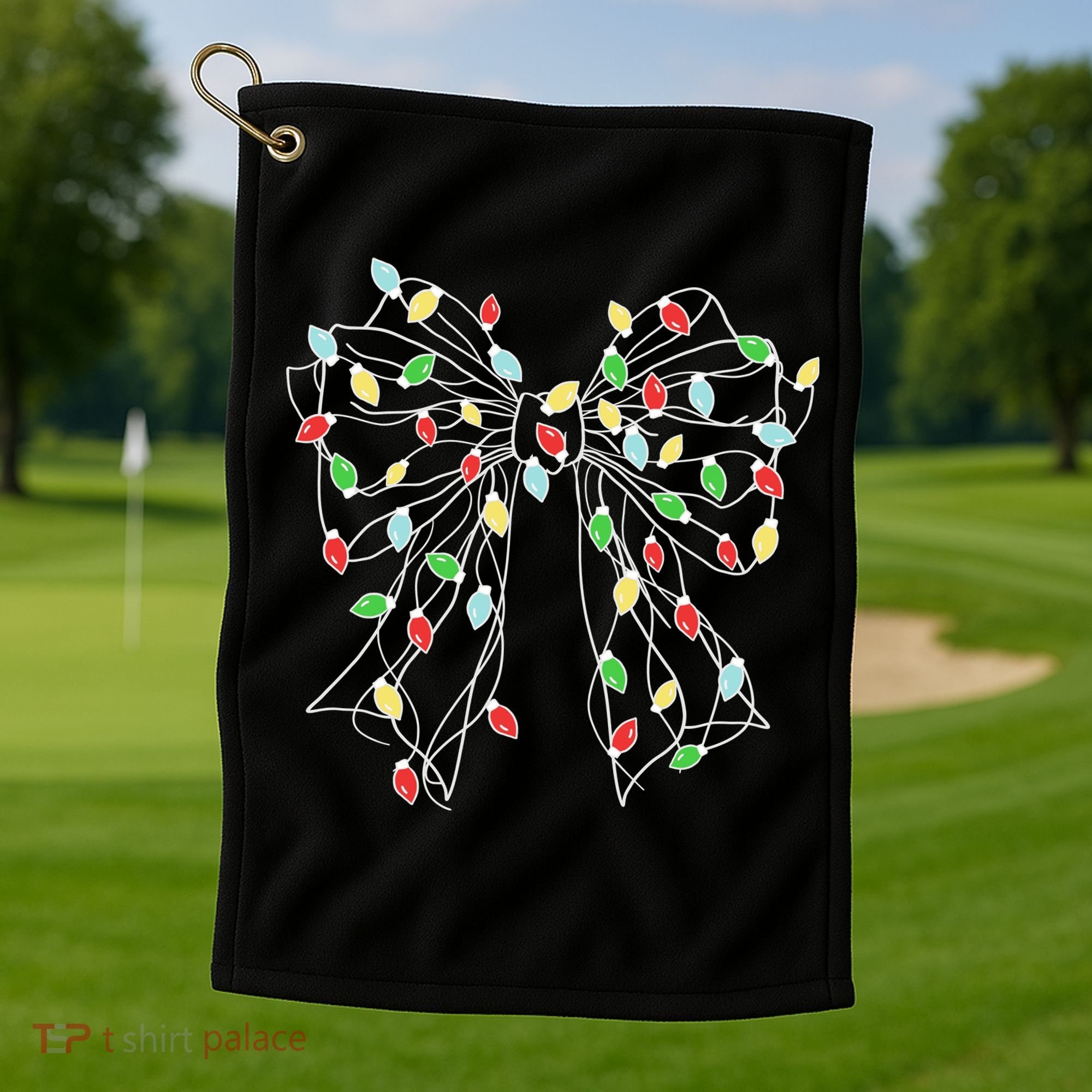 Christmas Light Coquette Bow Golf Towel