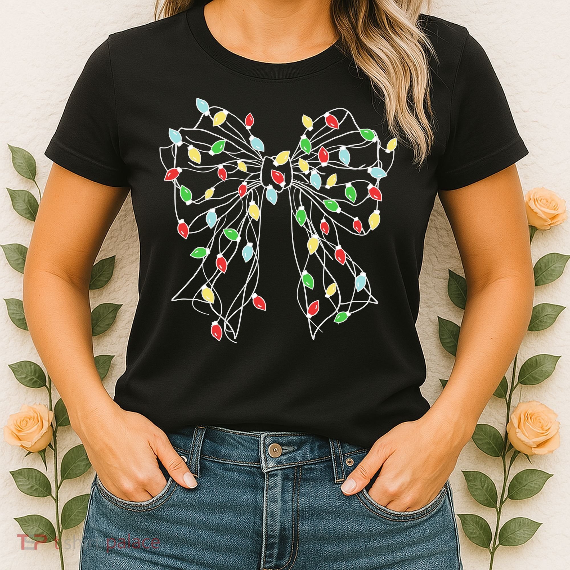 Christmas Light Coquette Bow Women's T-Shirt