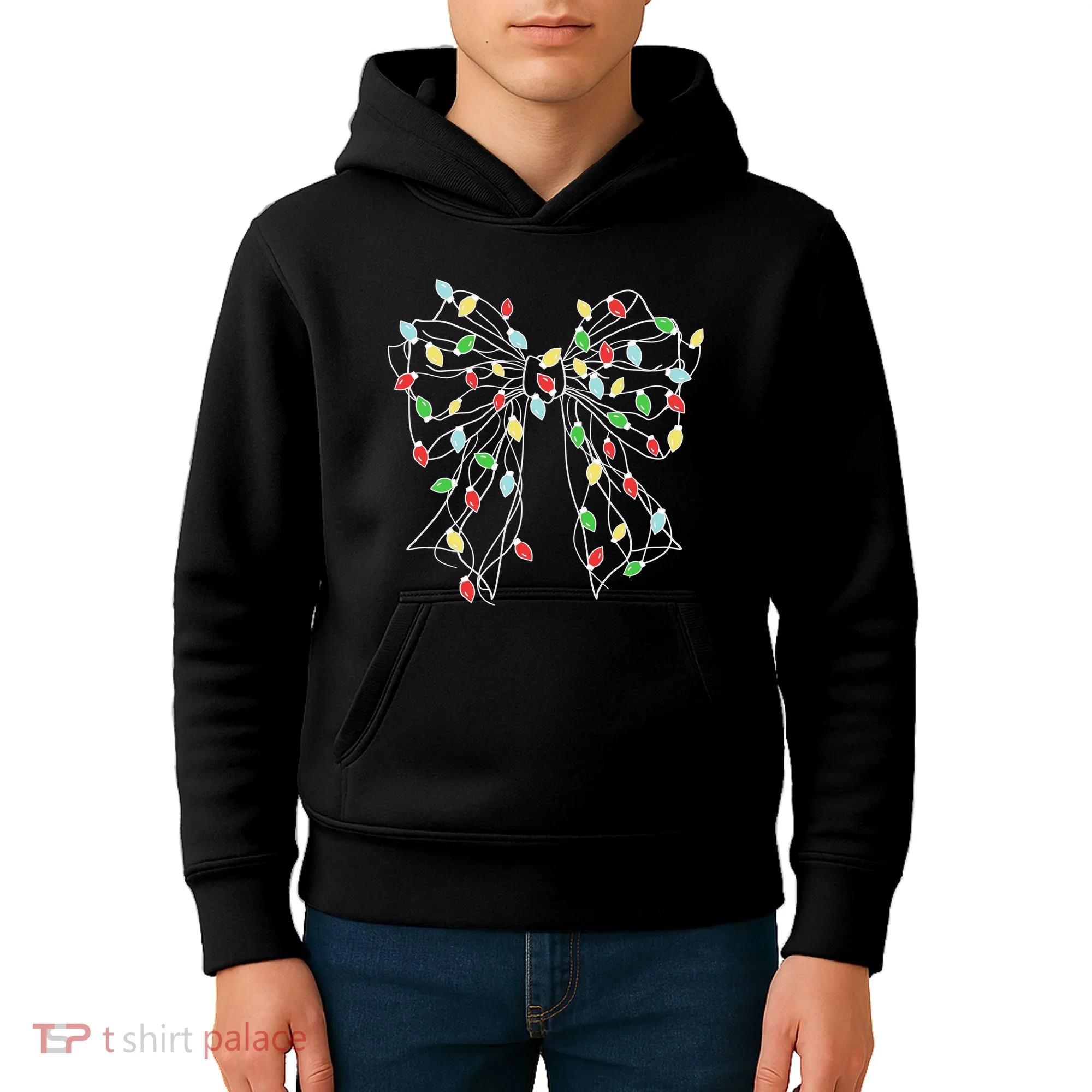 Christmas Light Coquette Bow Kids Hoodie