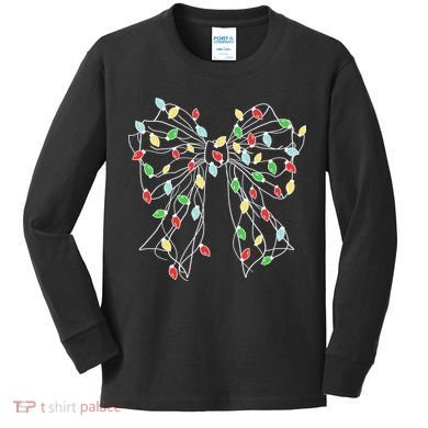 Christmas Light Coquette Bow Kids Long Sleeve Shirt