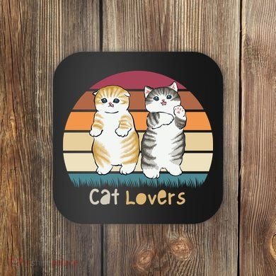 Cat Lovers Cute Retro Sunset Coaster