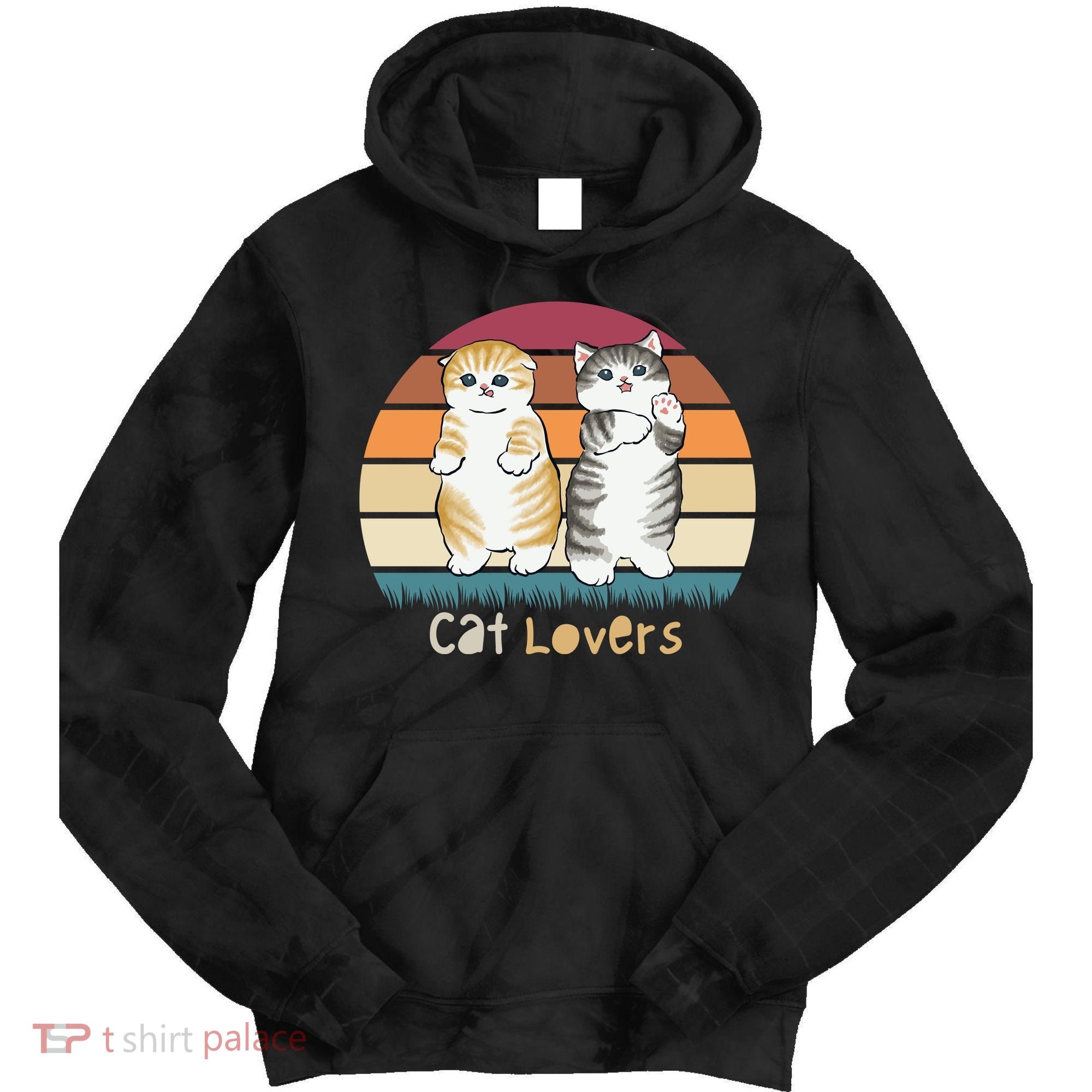 Cat Lovers Cute Retro Sunset Tie Dye Hoodie