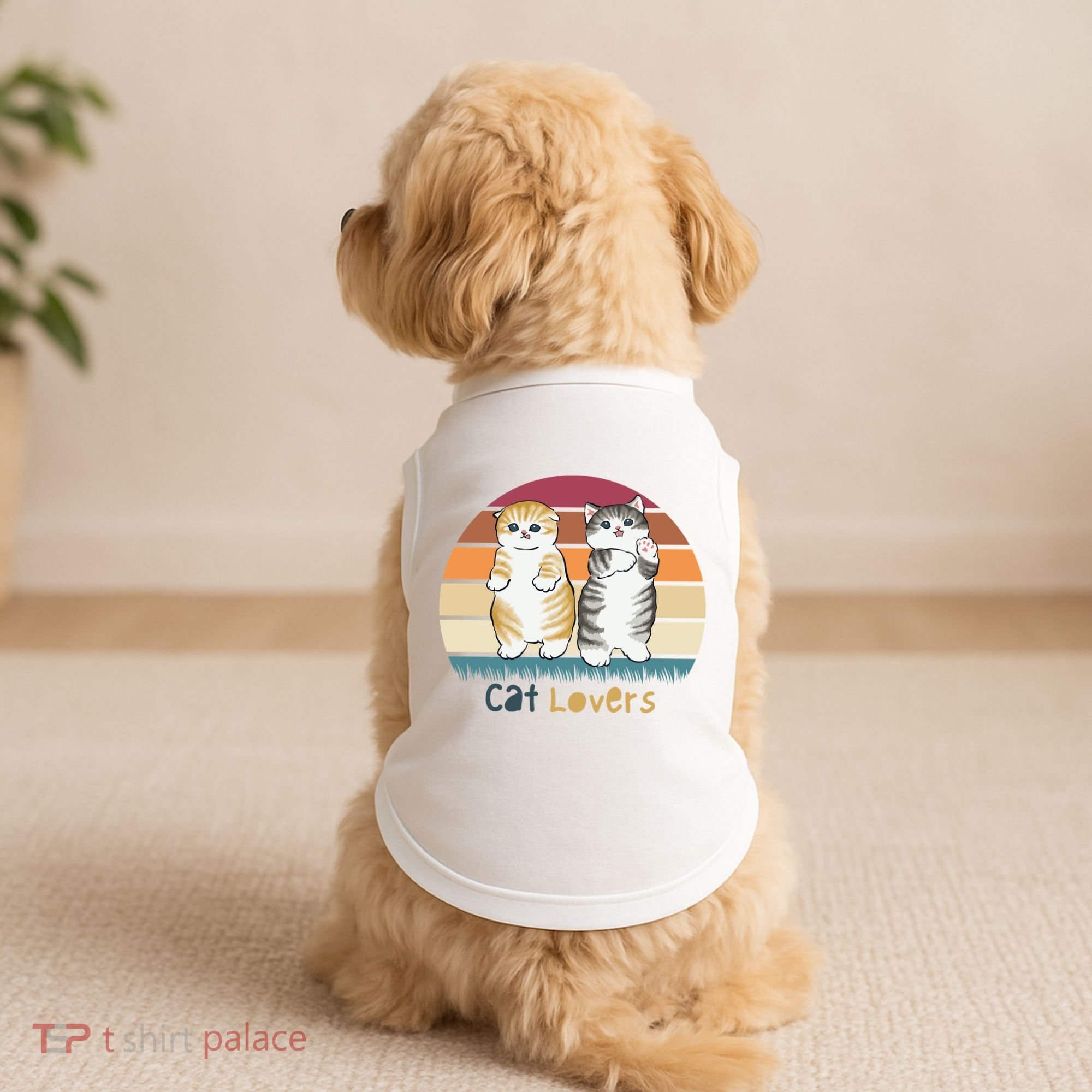 Cat Lovers Cute Retro Sunset Doggie Tank
