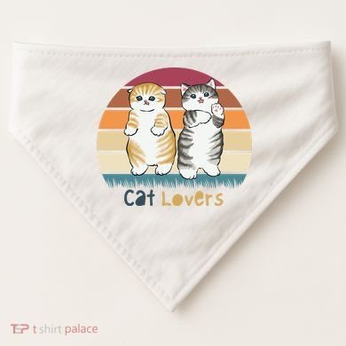 Cat Lovers Cute Retro Sunset USA-Made Doggie Bandana