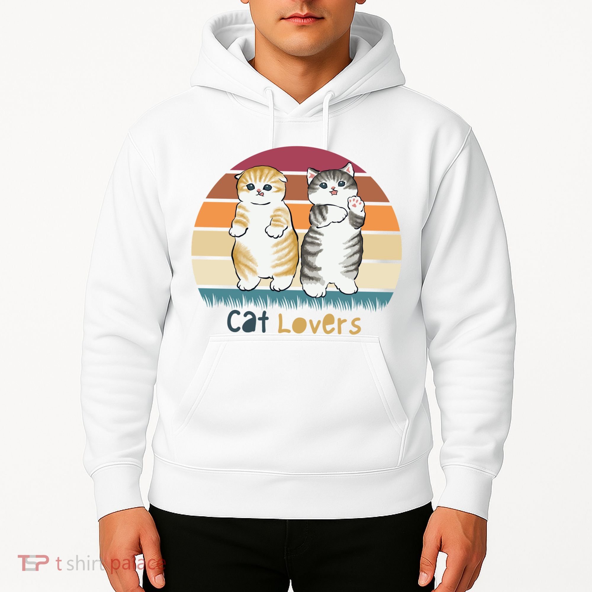 Cat Lovers Cute Retro Sunset Hoodie