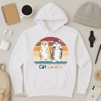 Cat Lovers Cute Retro Sunset Hoodie thumb 3