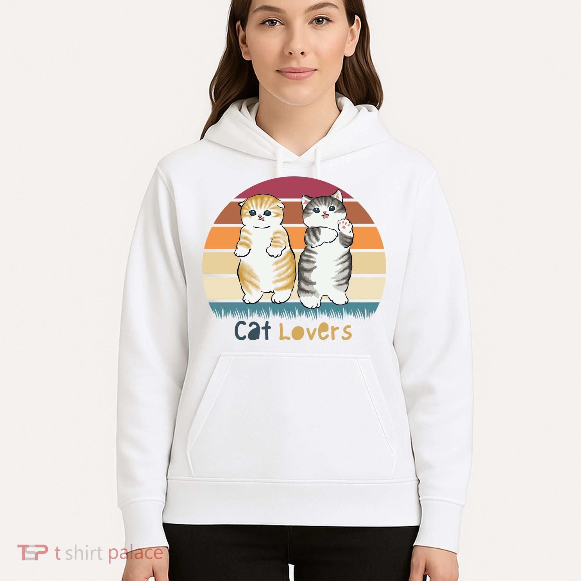 Cat Lovers Cute Retro Sunset Hoodie