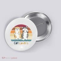 Cat Lovers Cute Retro Sunset Button thumb 0