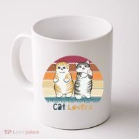 Cat Lovers Cute Retro Sunset Coffee Mug thumb 0