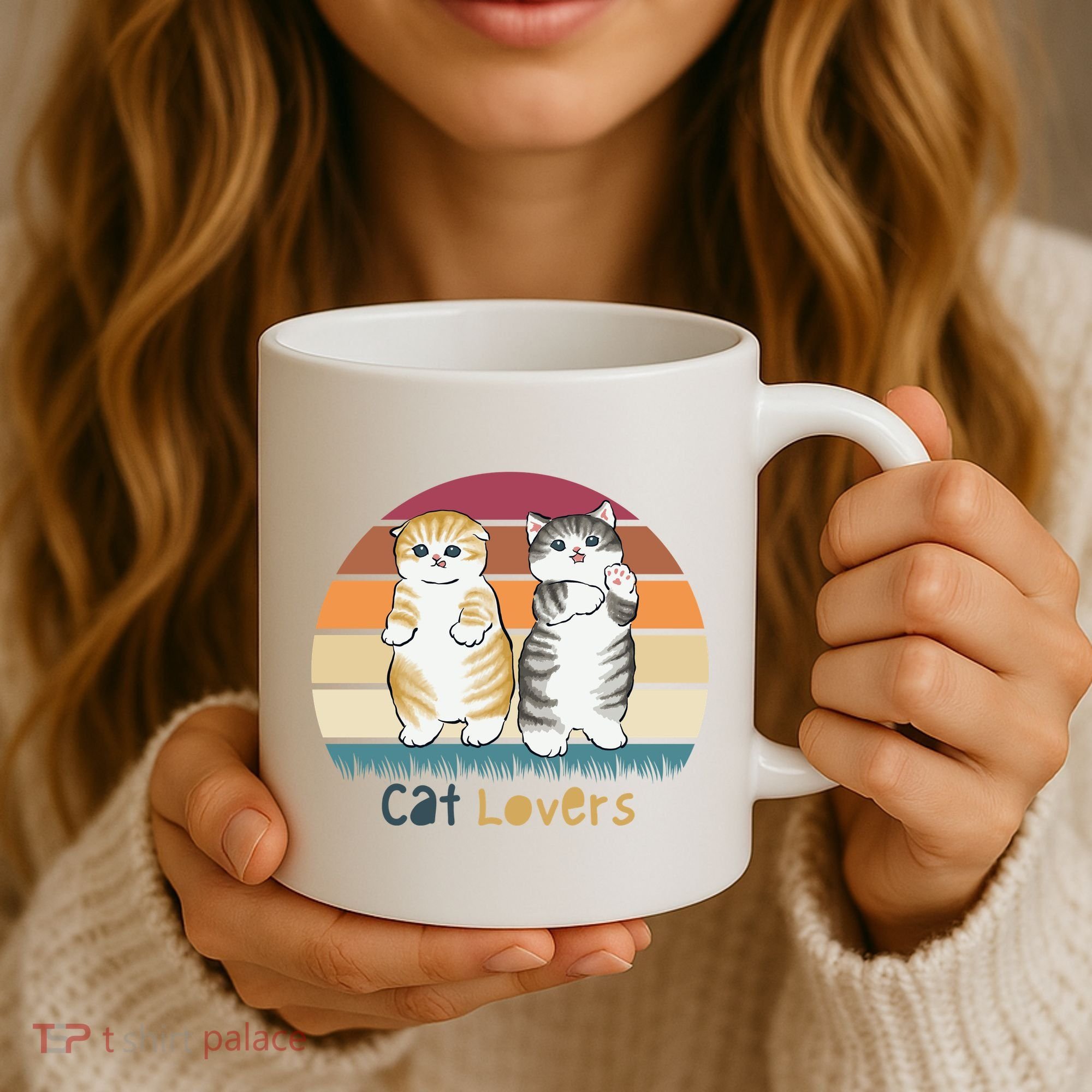 Cat Lovers Cute Retro Sunset Coffee Mug