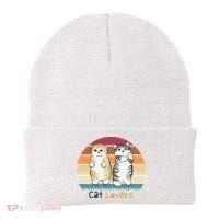 Cat Lovers Cute Retro Sunset Beanie thumb 0