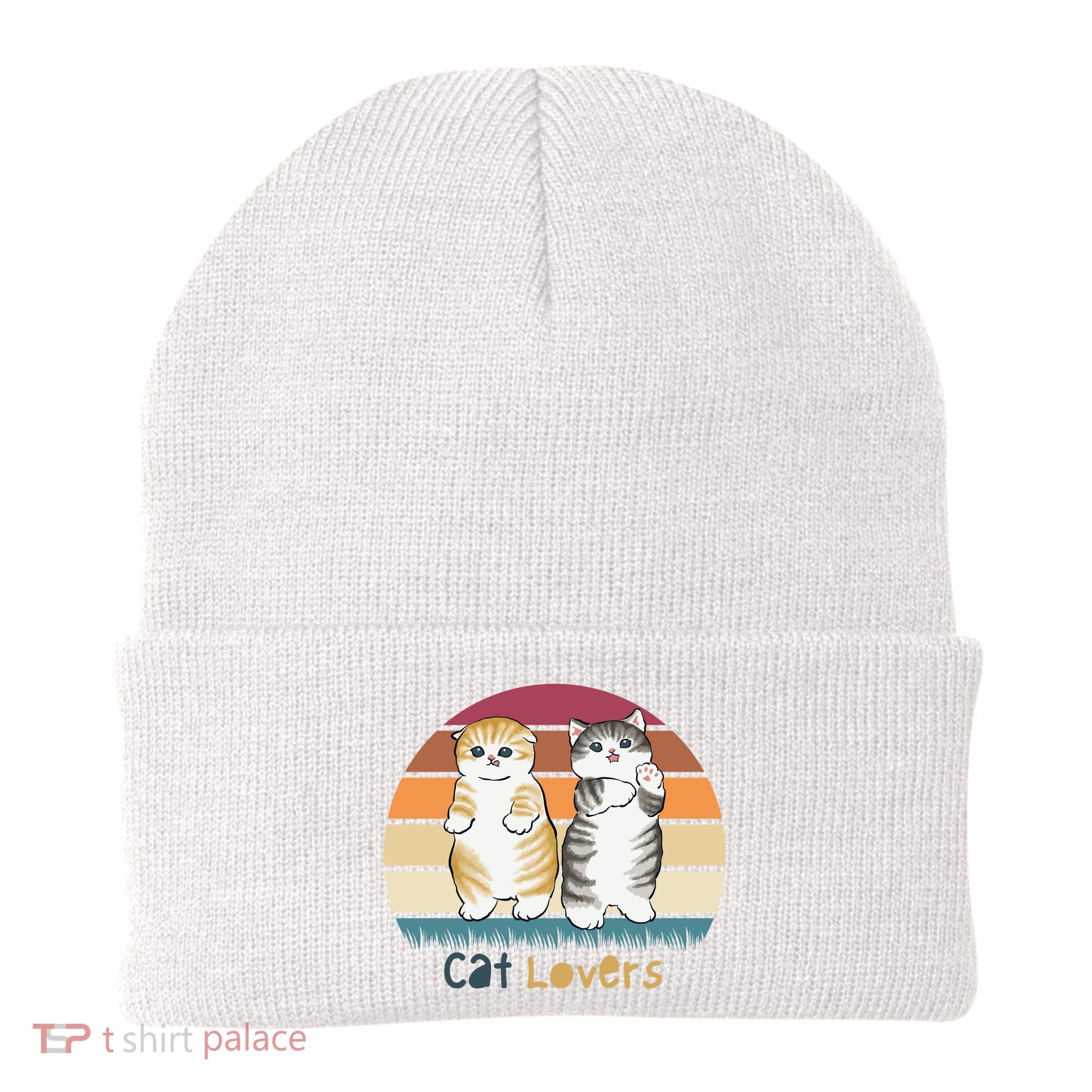 Cat Lovers Cute Retro Sunset Beanie