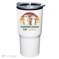 Cat Lovers Cute Retro Sunset Tumbler thumb 0