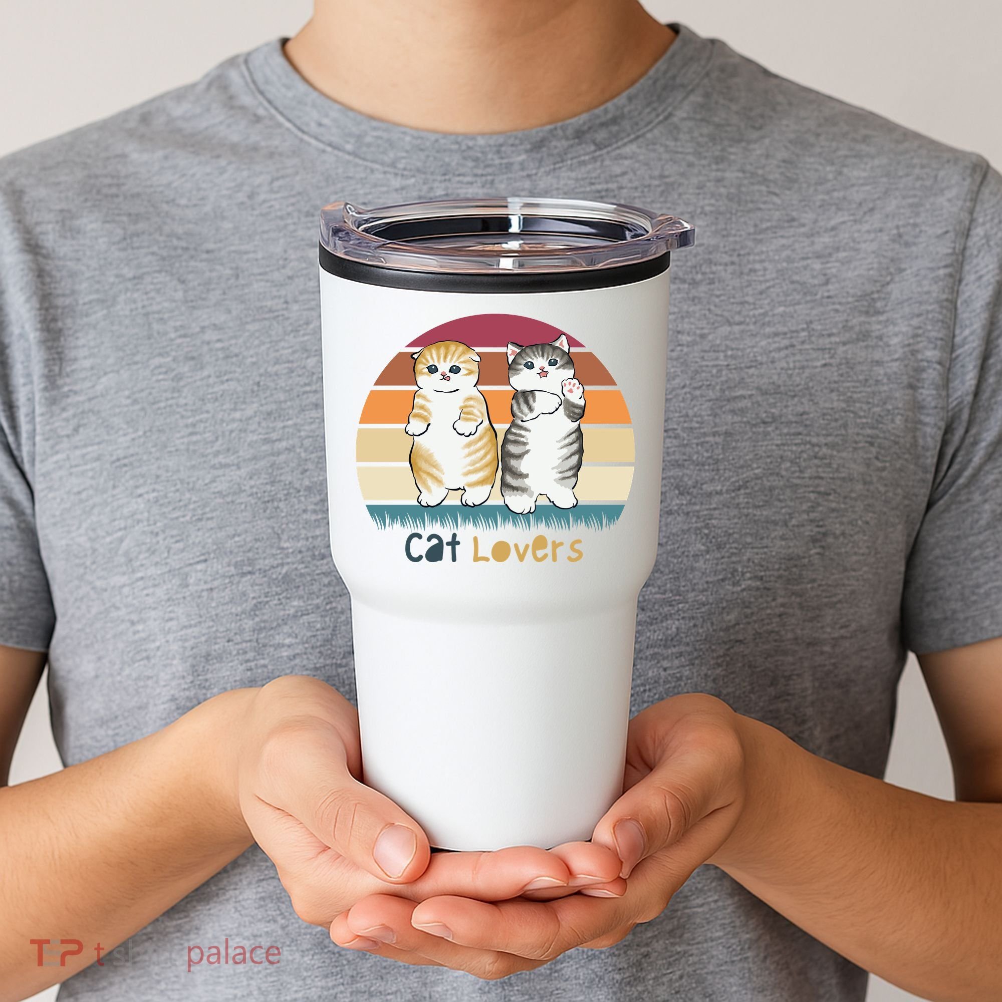 Cat Lovers Cute Retro Sunset Tumbler