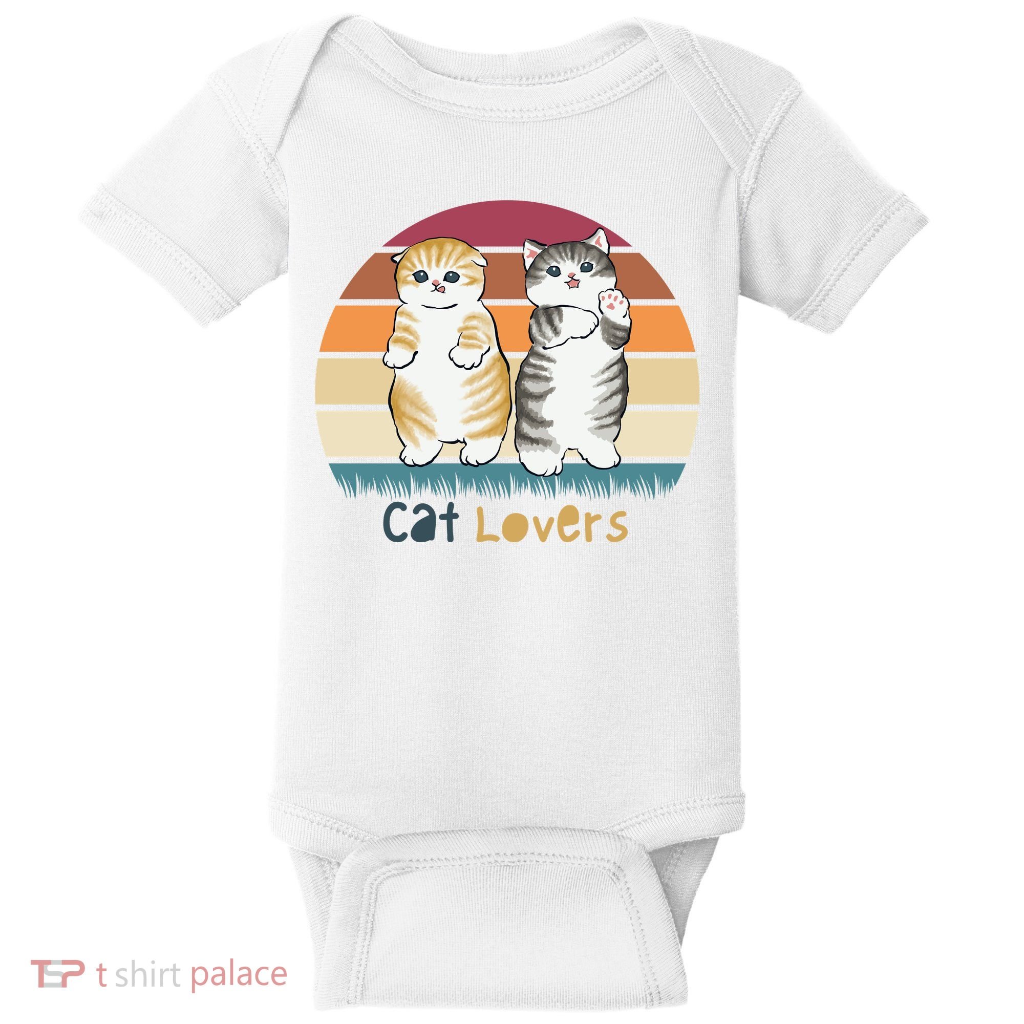 Cat Lovers Cute Retro Sunset Baby Bodysuit