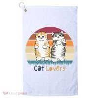 Cat Lovers Cute Retro Sunset Golf Towel thumb 0