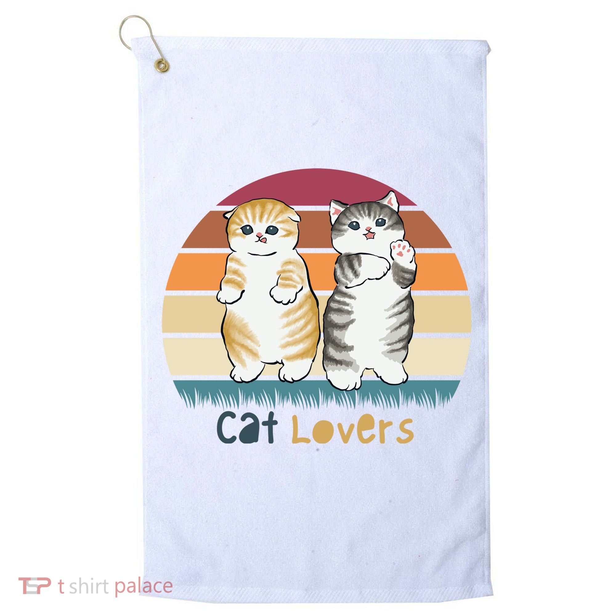 Cat Lovers Cute Retro Sunset Golf Towel