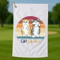 Cat Lovers Cute Retro Sunset Golf Towel thumb 1