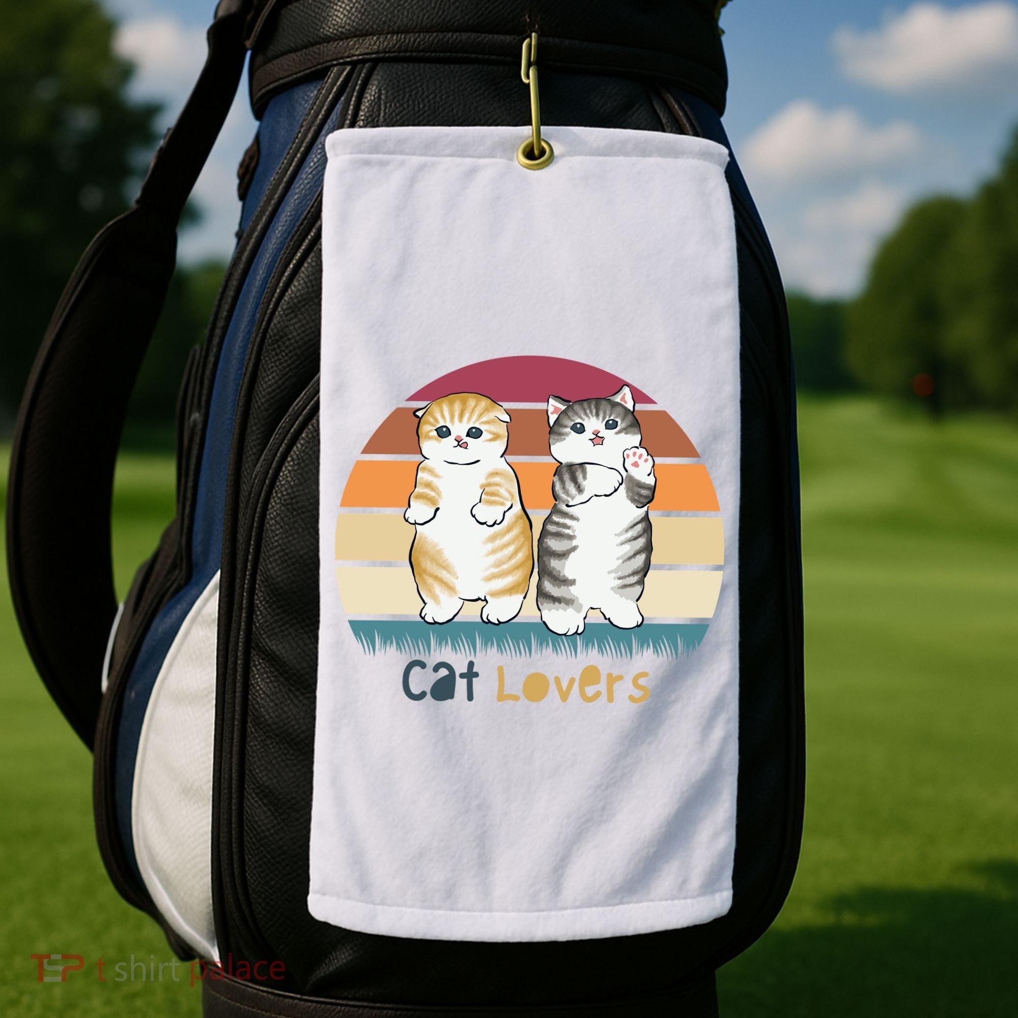 Cat Lovers Cute Retro Sunset Golf Towel