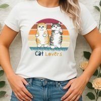Cat Lovers Cute Retro Sunset Women's T-Shirt thumb 2