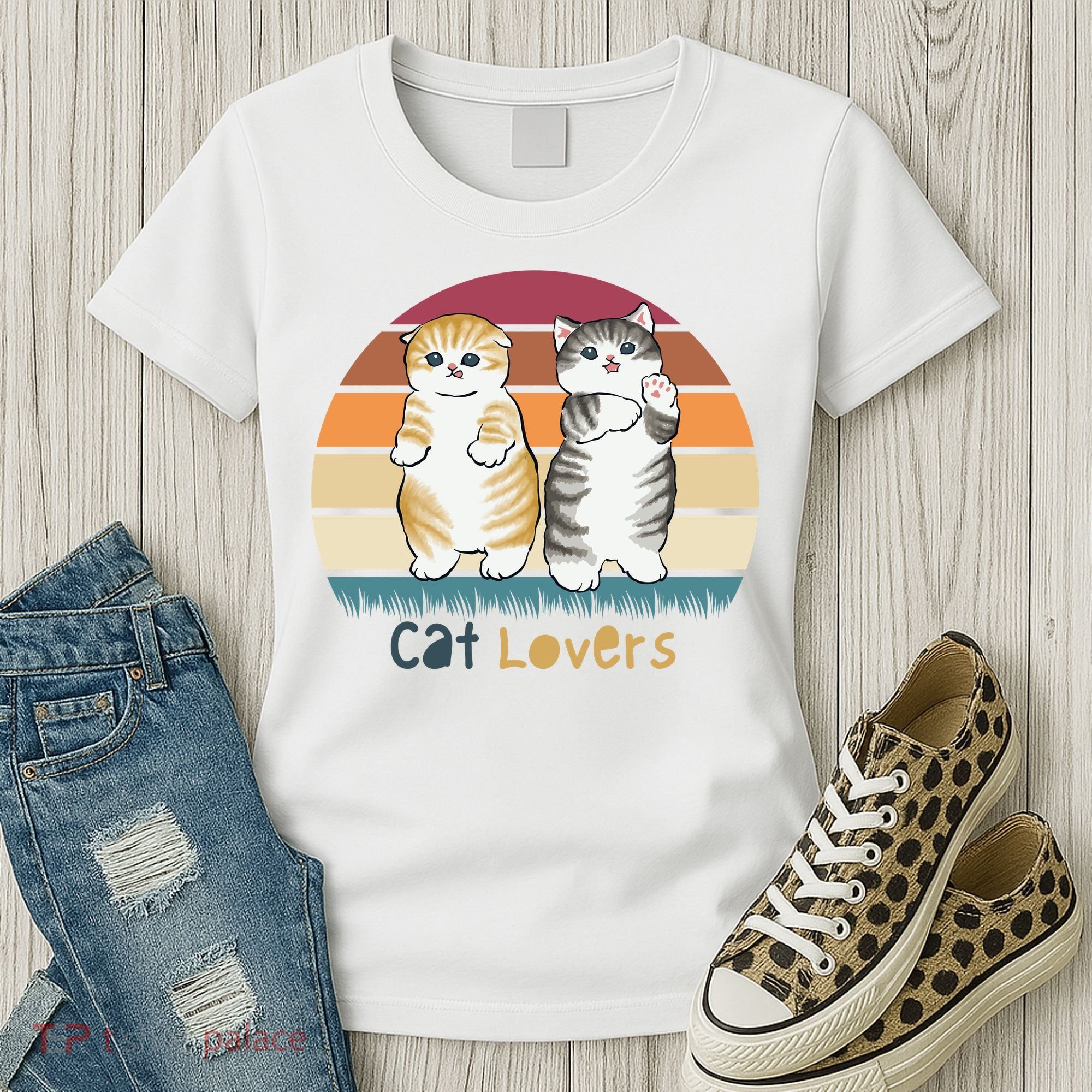 Cat Lovers Cute Retro Sunset Women's T-Shirt