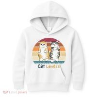 Cat Lovers Cute Retro Sunset Kids Hoodie thumb 0