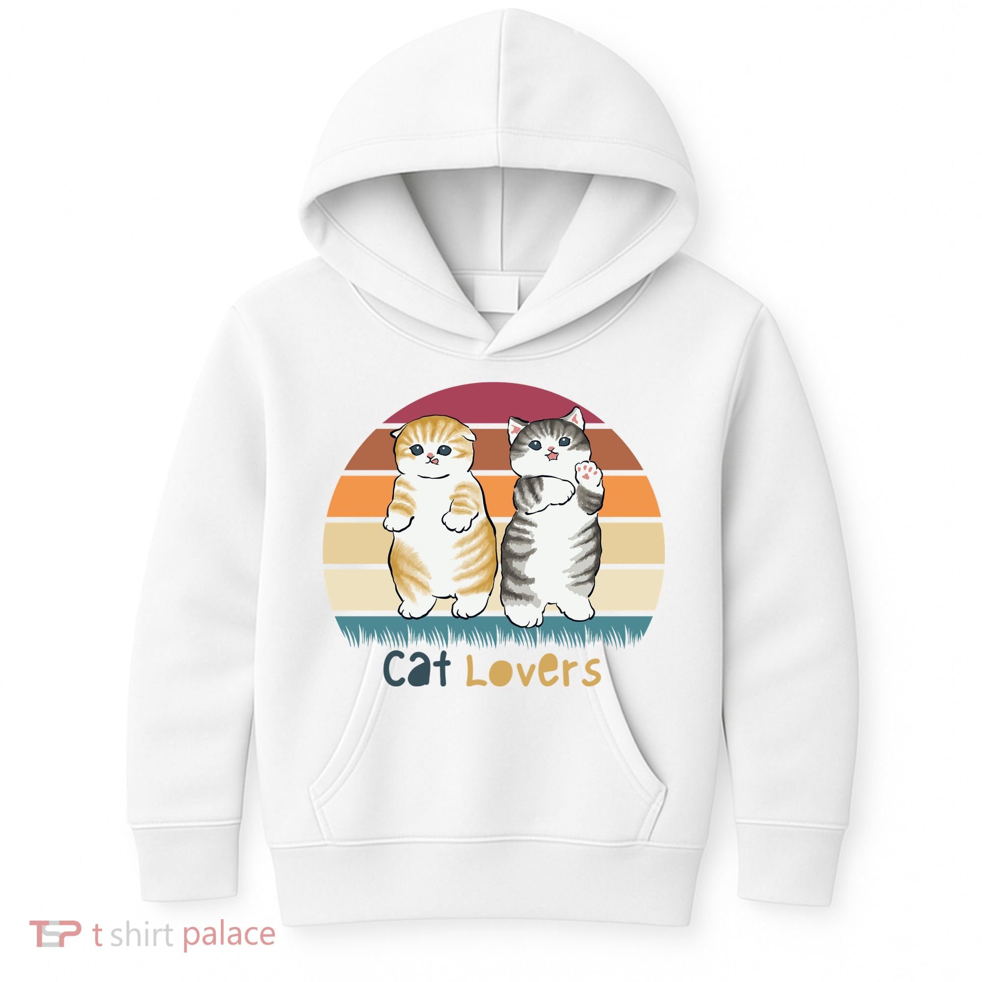 Cat Lovers Cute Retro Sunset Kids Hoodie