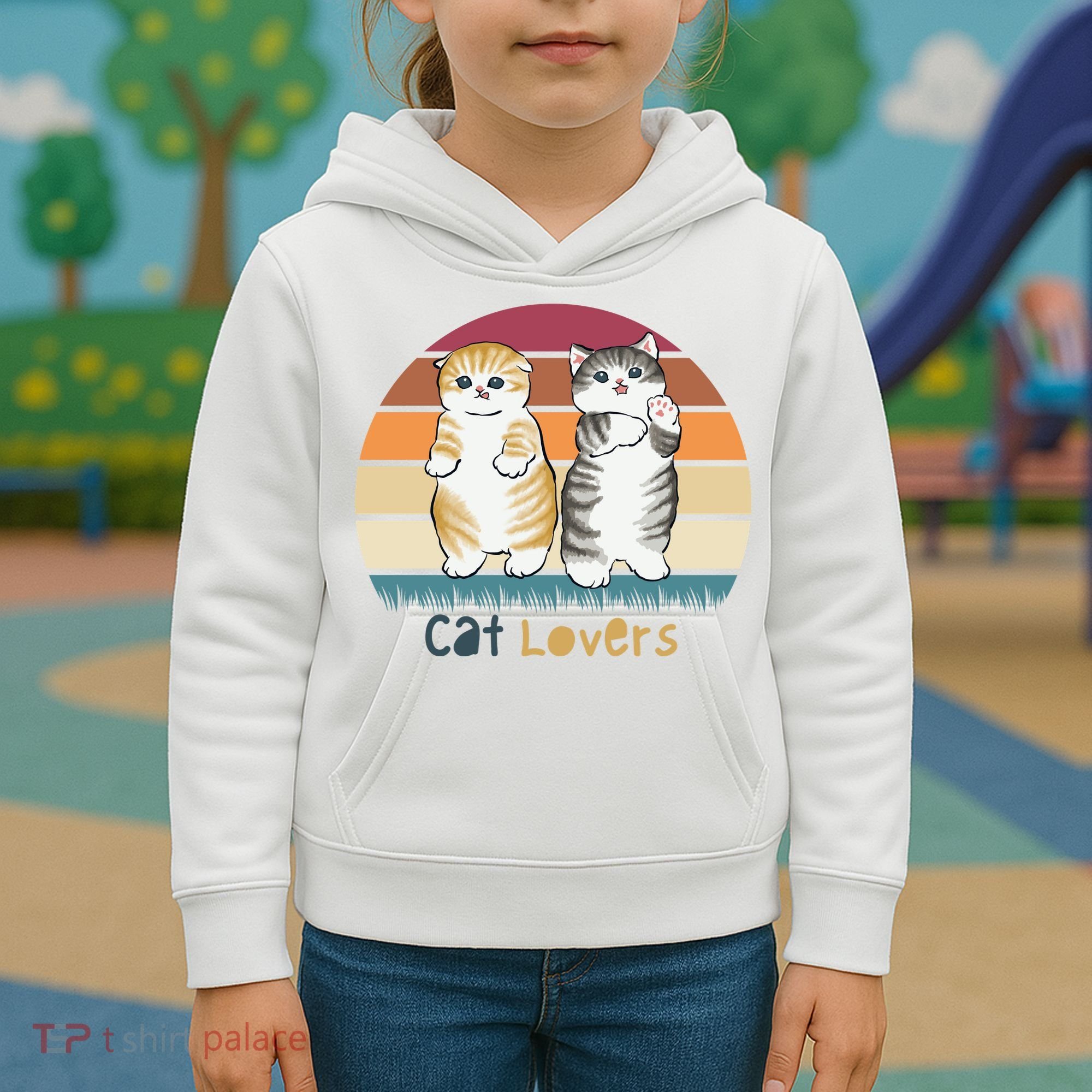 Cat Lovers Cute Retro Sunset Kids Hoodie