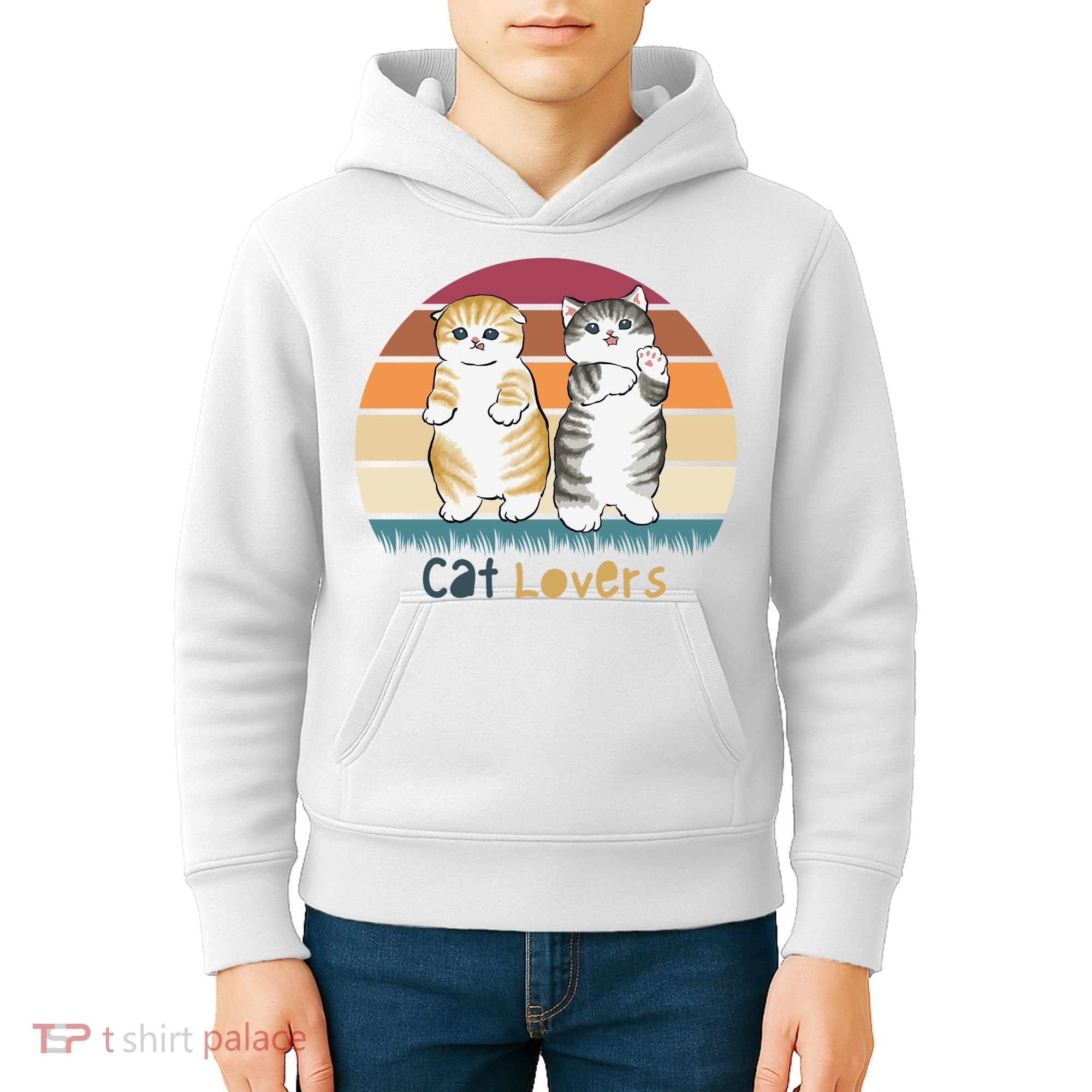 Cat Lovers Cute Retro Sunset Kids Hoodie