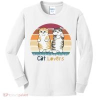 Cat Lovers Cute Retro Sunset Kids Long Sleeve Shirt thumb 0