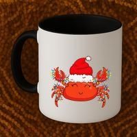 Christmas Lights Crab Wearing Xmas Hat Cute Crab Lover Coffee Mug thumb 2