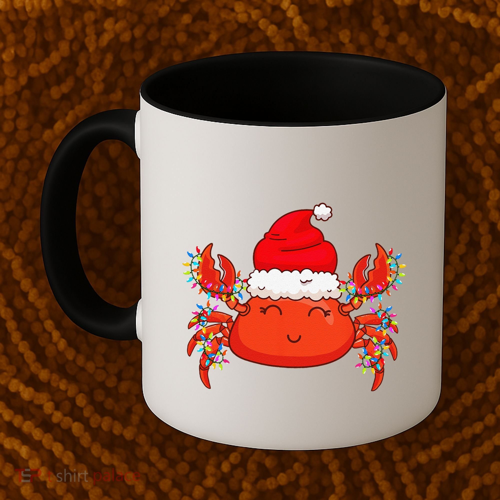Christmas Lights Crab Wearing Xmas Hat Cute Crab Lover Coffee Mug