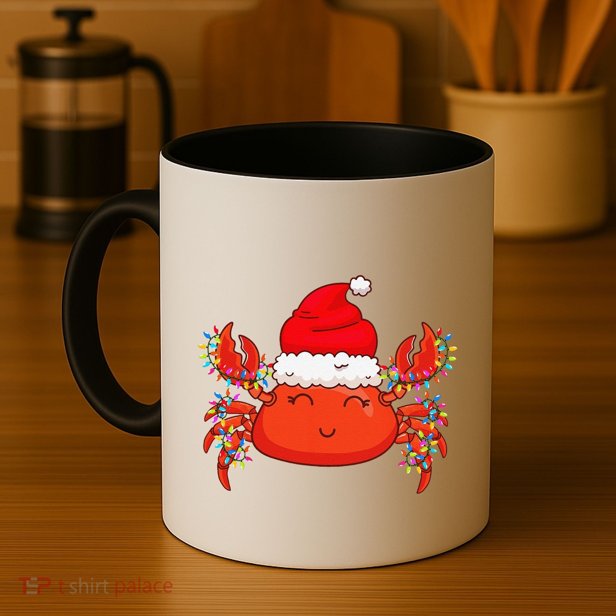Christmas Lights Crab Wearing Xmas Hat Cute Crab Lover Coffee Mug