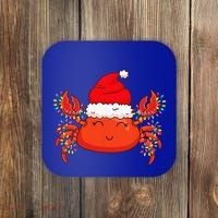 Christmas Lights Crab Wearing Xmas Hat Cute Crab Lover Coaster thumb 0