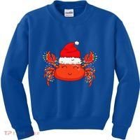 Christmas Lights Crab Wearing Xmas Hat Cute Crab Lover Kids Sweatshirt thumb 0