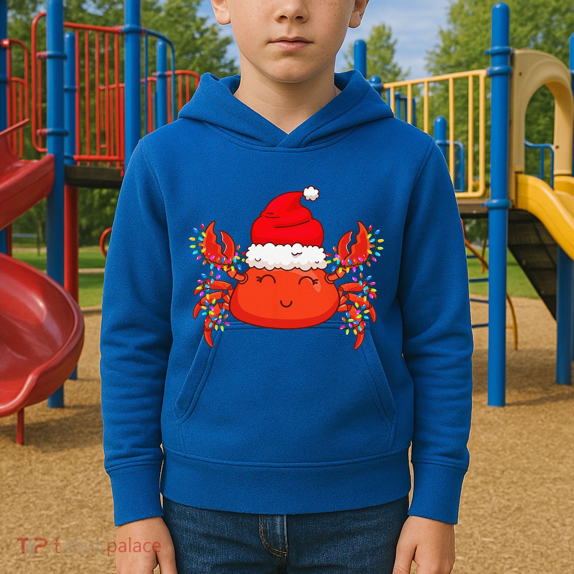 Christmas Lights Crab Wearing Xmas Hat Cute Crab Lover Kids Hoodie