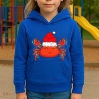 Christmas Lights Crab Wearing Xmas Hat Cute Crab Lover Kids Hoodie thumb 3