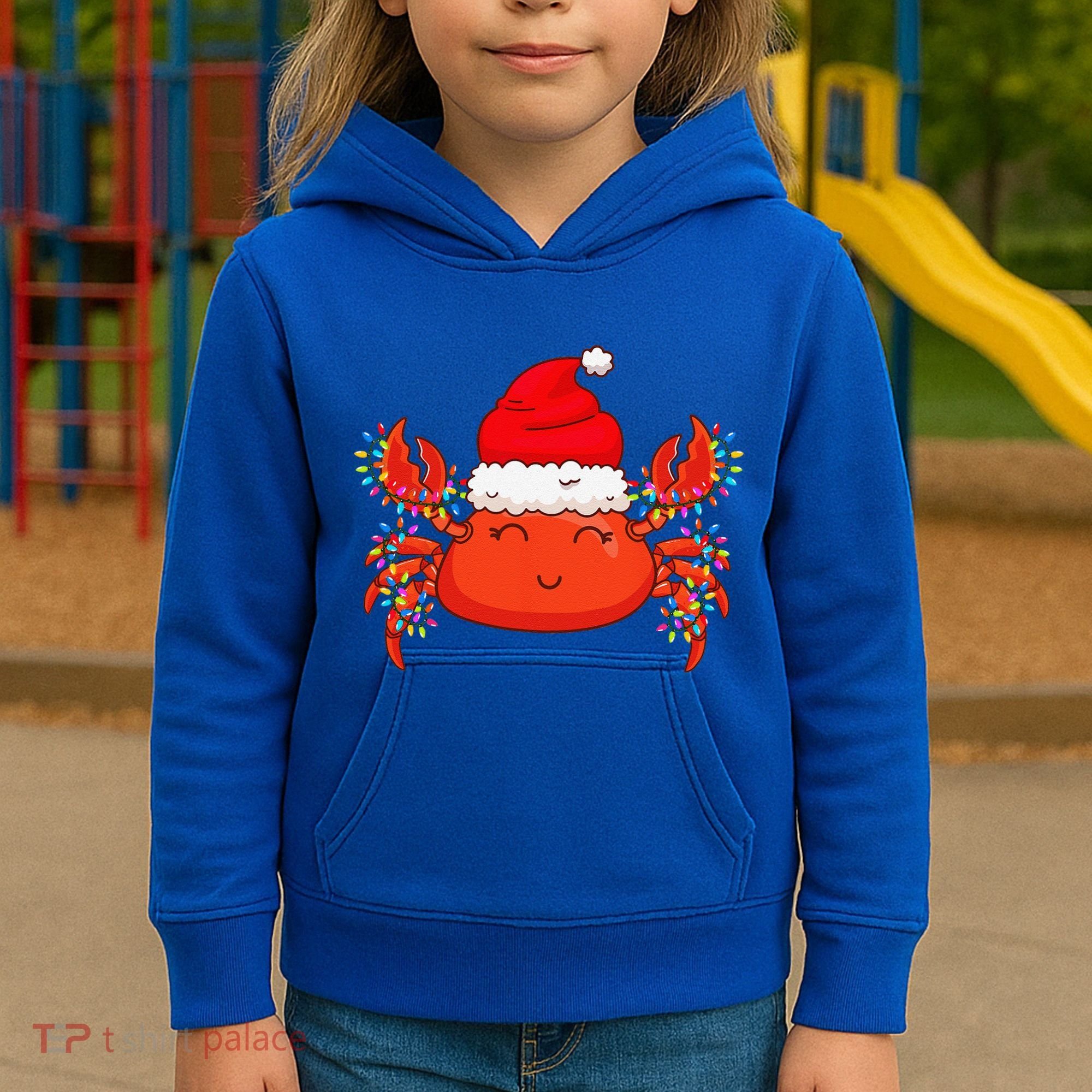 Christmas Lights Crab Wearing Xmas Hat Cute Crab Lover Kids Hoodie