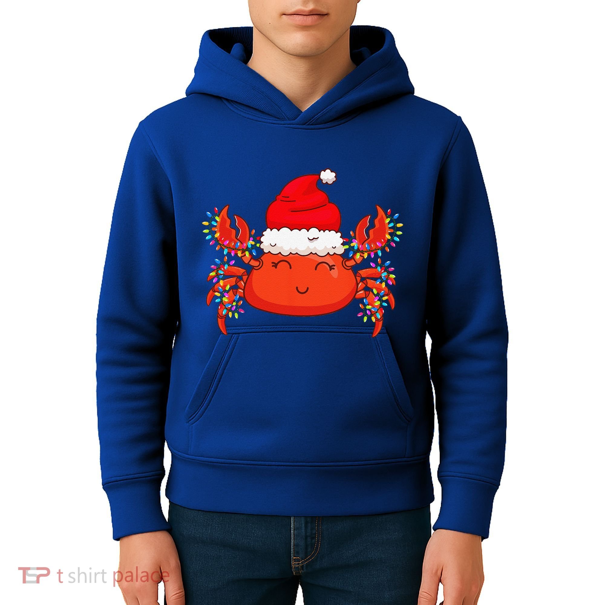 Christmas Lights Crab Wearing Xmas Hat Cute Crab Lover Kids Hoodie