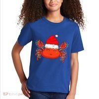 Christmas Lights Crab Wearing Xmas Hat Cute Crab Lover Kids T-Shirt thumb 2