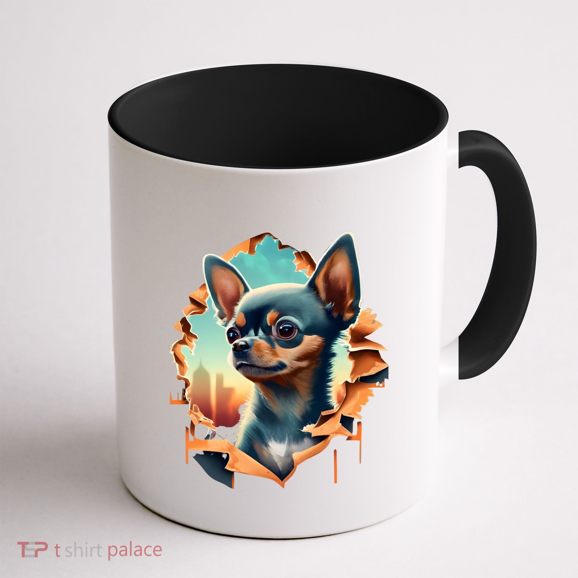 Chihuahua Lover Cute Puppy Peeking Through Cloth Deer Head Gift Coffee Mug