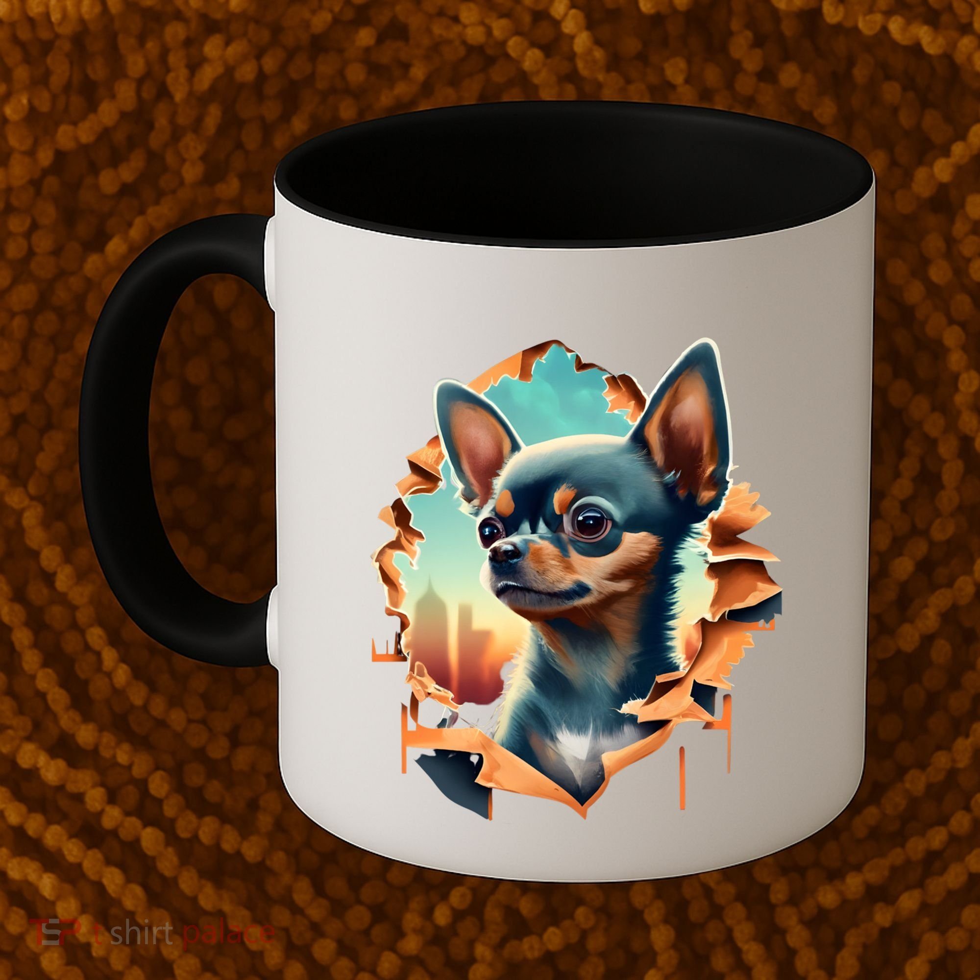 Chihuahua Lover Cute Puppy Peeking Through Cloth Deer Head Gift Coffee Mug