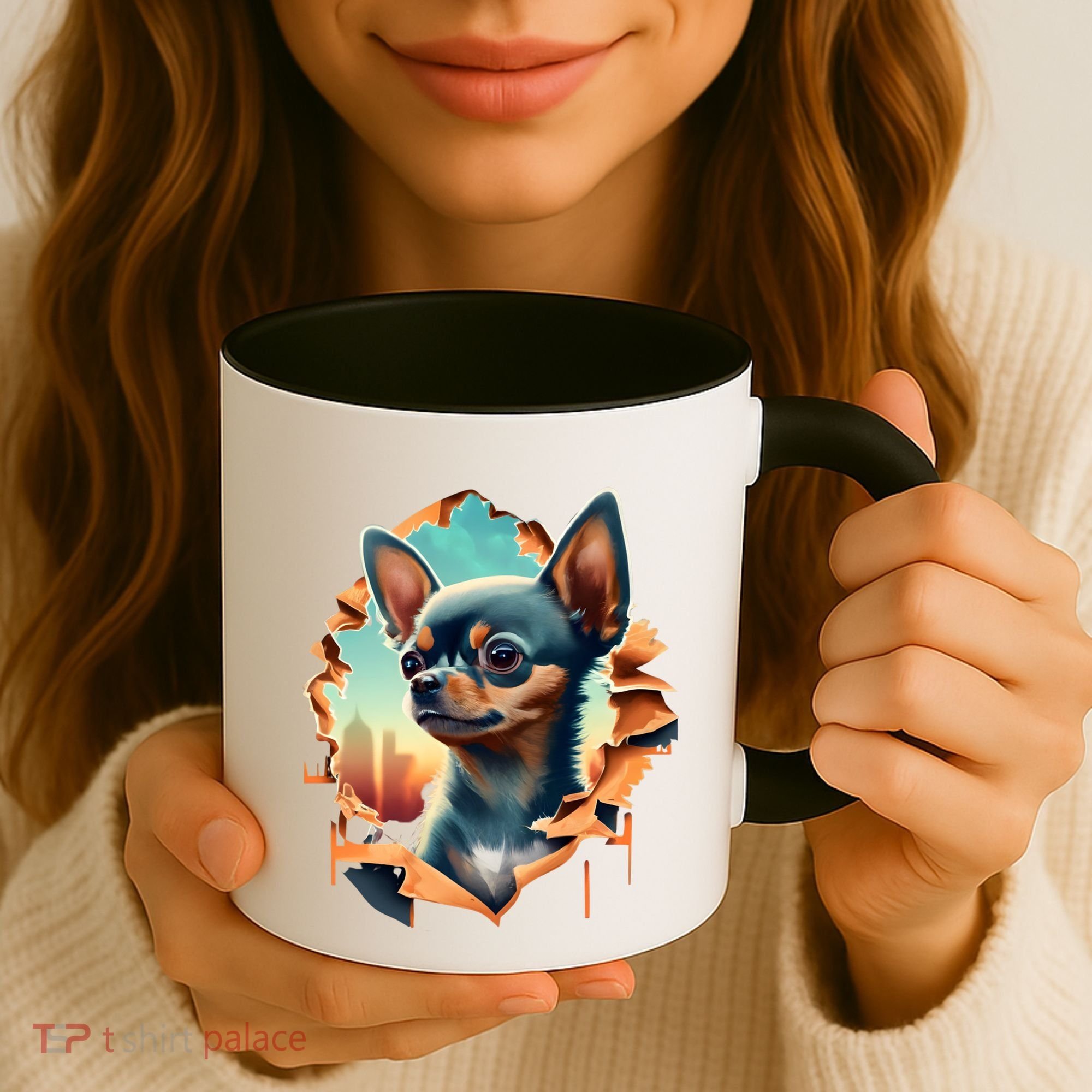 Chihuahua Lover Cute Puppy Peeking Through Cloth Deer Head Gift Coffee Mug