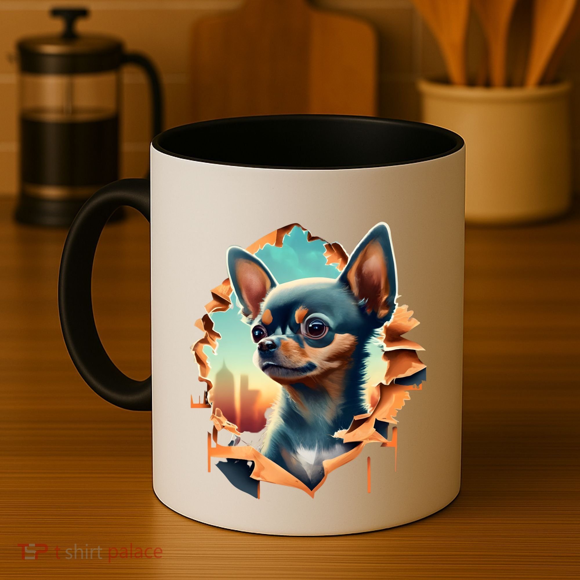 Chihuahua Lover Cute Puppy Peeking Through Cloth Deer Head Gift Coffee Mug