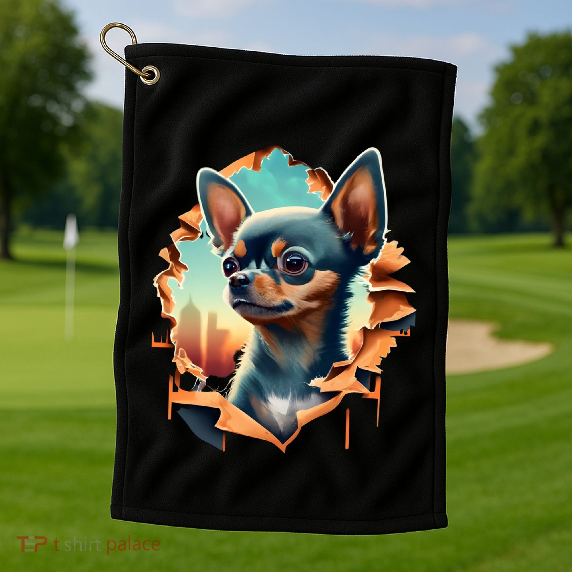 Chihuahua Lover Cute Puppy Peeking Through Cloth Deer Head Gift Golf Towel