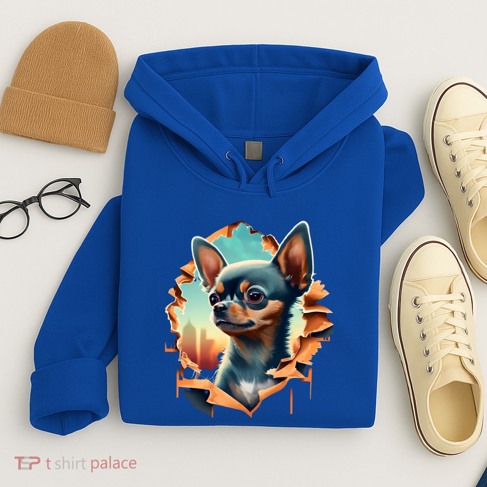 Chihuahua Lover Cute Puppy Peeking Through Cloth Deer Head Gift Hoodie