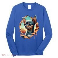 Chihuahua Lover Cute Puppy Peeking Through Cloth Deer Head Gift Long Sleeve Shirt thumb 0