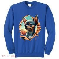 Chihuahua Lover Cute Puppy Peeking Through Cloth Deer Head Gift Sweatshirt thumb 0