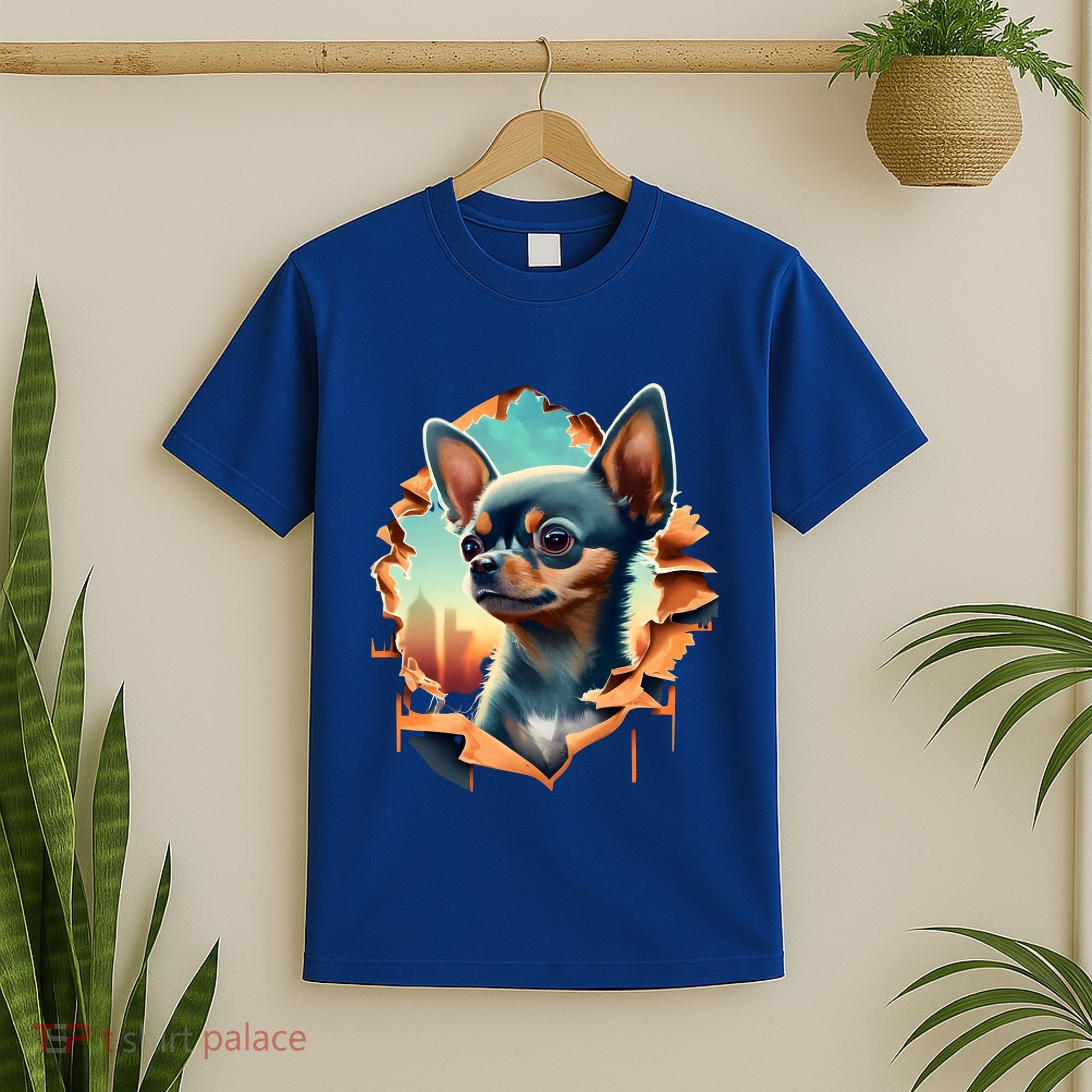 Chihuahua Lover Cute Puppy Peeking Through Cloth Deer Head Gift T-Shirt